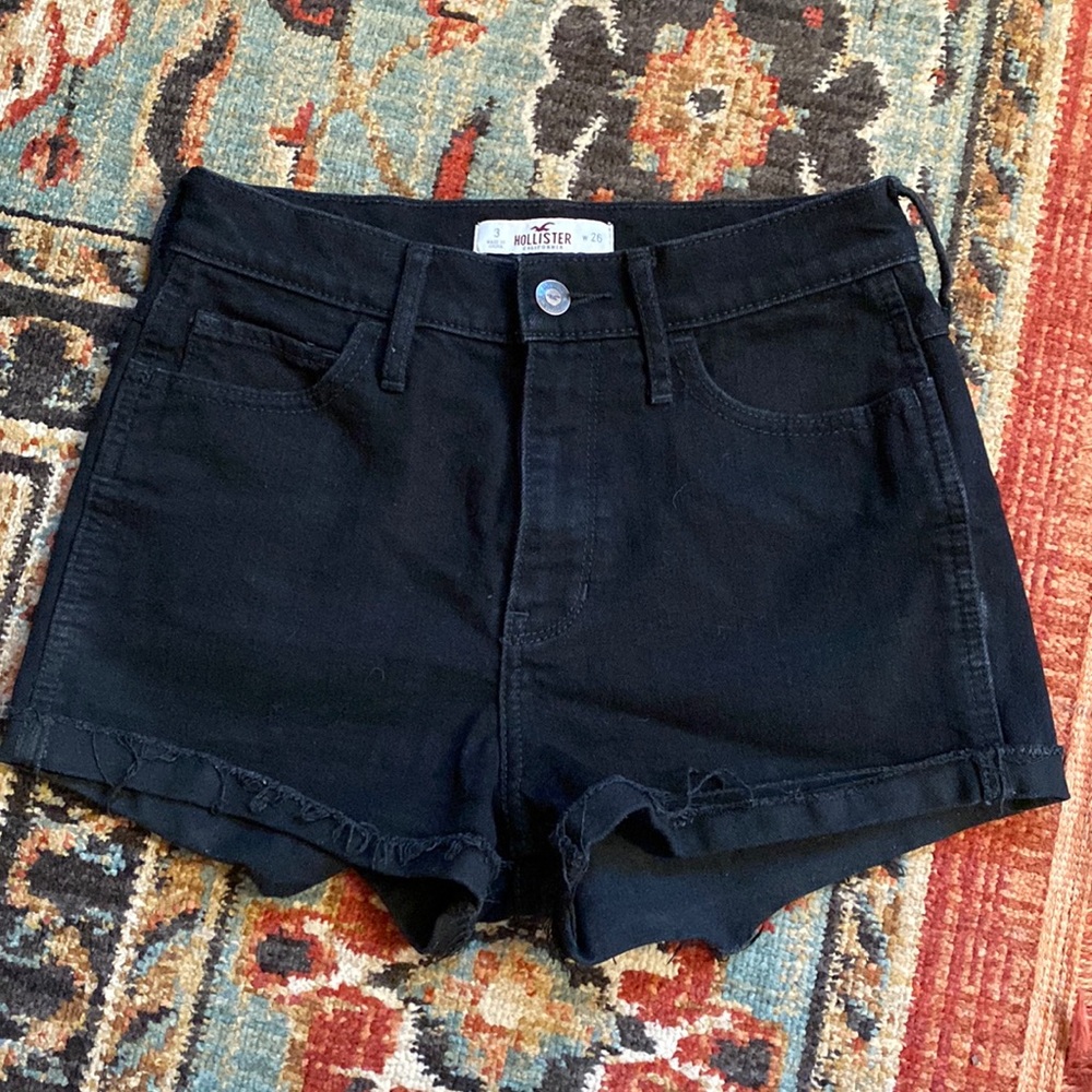 High Rise Black Denim Shorts